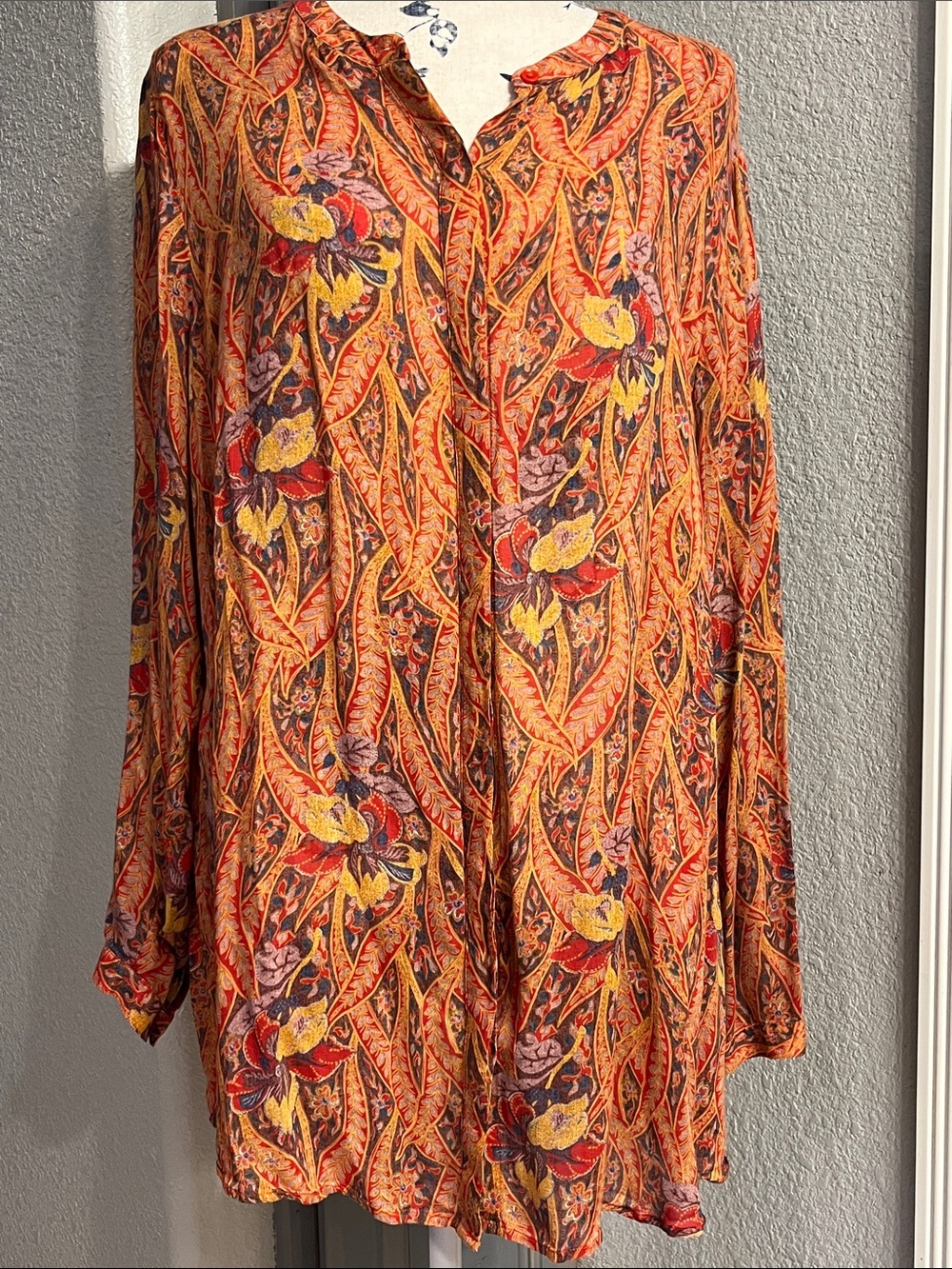 Lucky Brand Orange Paisley Floral Button Tunic